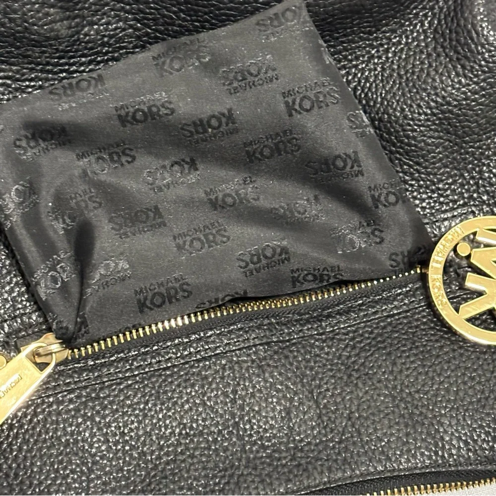 Michael Kors Black Leather Hobo Bag with Gold Accents - Picture 14 of 15